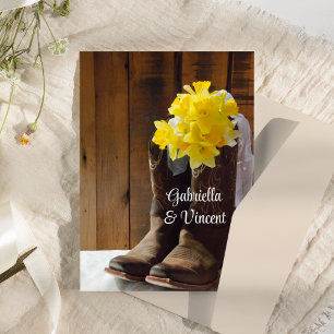 Carte De Correspondance Daffodiques et bottes de cowboy Barn Mariage Flat 