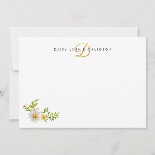 Carte De Correspondance Daisies Aquarelle Jaune Monogramme (Devant)