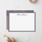 Carte De Correspondance Dark Eggplant Damask Personnalisé (Devant/Arrière en situation)