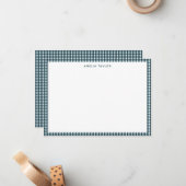 Carte De Correspondance Dark Teal Gingham Border Personalized Stationery (Devant/Arrière en situation)