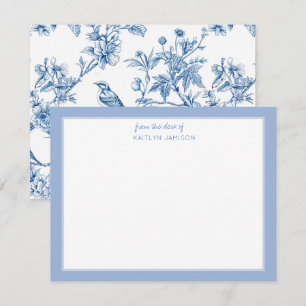 Carte De Correspondance De la part de Note florale de chinoiserie bleue