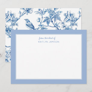 Carte De Correspondance De la part de Note florale de chinoiserie bleue