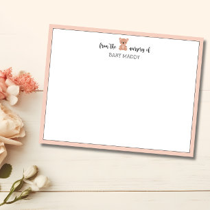 Carte de correspondance de nursery Ourson Rose Pâl