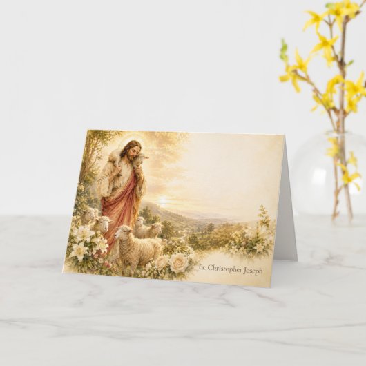 Carte de correspondance de prêtre Bon Pasteur (Fleur jaune)
