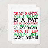 Carte De Correspondance Dear Santa (Devant / Derrière)