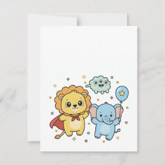 Carte De Correspondance Dessin animé de lion et d'éléphant amis super-héro
