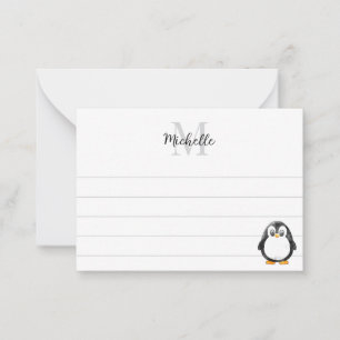 Carte De Correspondance Dessin animé de manchot mignon Monogramme personna