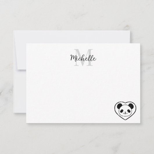 Carte De Correspondance Dessin animé d'ours panda mignon Monogramme person (Devant)