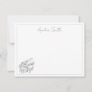 Carte De Correspondance Dessin au trait personnalisé de joueuse de piano f