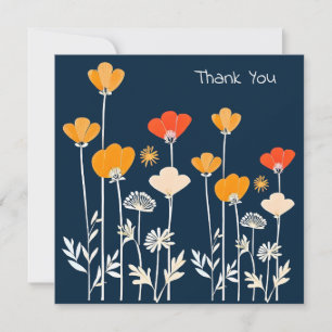 Carte De Correspondance Dessin minimaliste vibrant de fleurs Merci