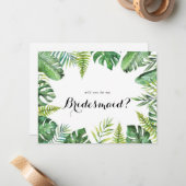 Carte De Correspondance Destination Tropical Green Bridesmaid Proposition (Devant/Arrière en situation)