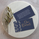 Carte De Correspondance Détails du Mariage Rustic Blue et Gold<br><div class="desc">Ajoutez ce bois d'inspiration rustique et la conception inspirée de la corde à votre mariage stationnaire. Élégante et romantique typographie cursive en faux or sur un arrière - plan bleu marine. Customisez facilement.</div>