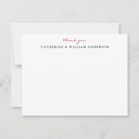 Carte De Correspondance Deux jeunes mariés Red Script Merci (Devant)