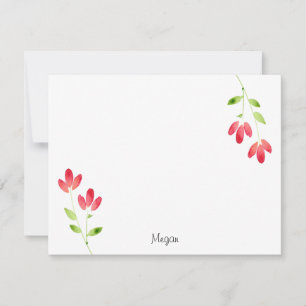 Carte De Correspondance Deux tiges de fleurs d'aquarelle rouge