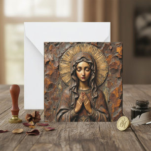 Carte De Correspondance Dévotion sculptée Marie en bois