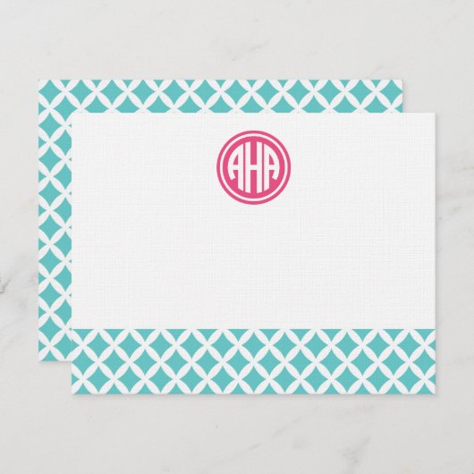 Carte De Correspondance Diamants Turquoise Circle Monogramme Papier (Devant / Derrière)