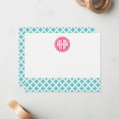 Carte De Correspondance Diamants Turquoise Circle Monogramme Papier (Devant/Arrière en situation)
