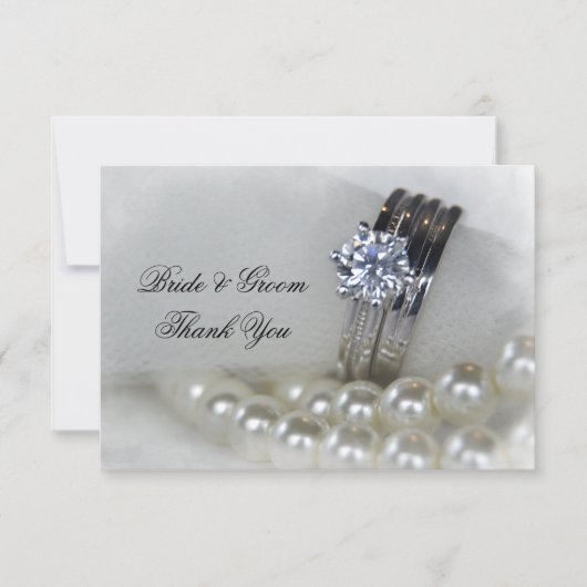 Carte De Correspondance Diamond Anneaux Perles Mariage Merci Notes plates (Devant)