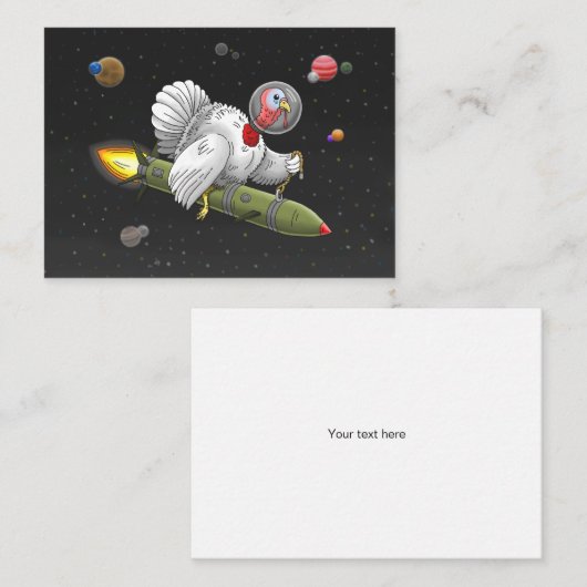 Carte De Correspondance Dinde de Noël Fusée dans l'espace (Devant / Derrière)