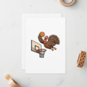 Carte De Correspondance Dinde de Thanksgiving Basket Dunking Drôle (Devant/Arrière en situation)
