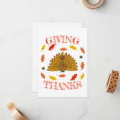 Carte De Correspondance Dinde de Thanksgiving mignonne feuilles d'automne  (Devant/Arrière en situation)