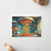 Carte De Correspondance Dîner, plat de nouilles avec sauce tomate (Devant/Arrière en situation)