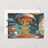 Carte De Correspondance Dîner, plat de nouilles avec sauce tomate (Devant / Derrière)