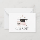 Carte De Correspondance Diplômé avec livres roses, Café & Confetti Or (Devant)