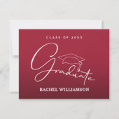 Carte De Correspondance Diplômé Script Rouge Carmine Merci (Devant)
