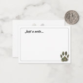 Carte De Correspondance Distressed Camo Dog Paw Print Just a Note (Devant/Arrière en situation)