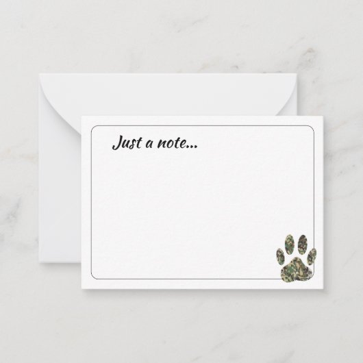 Carte De Correspondance Distressed Camo Dog Paw Print Just a Note (Devant)