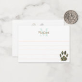 Carte De Correspondance Distressed Camo Dog Paw Print Lined Monogram (Devant/Arrière en situation)