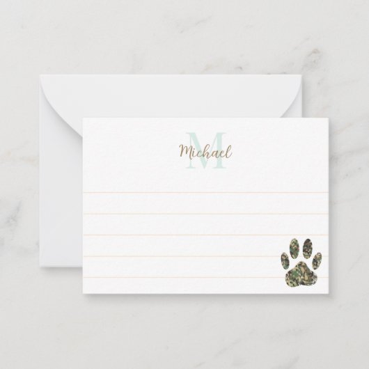 Carte De Correspondance Distressed Camo Dog Paw Print Lined Monogram (Devant)