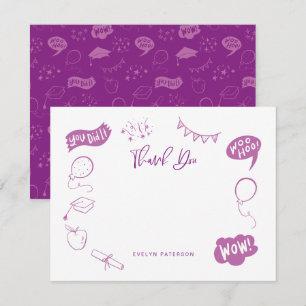 Carte De Correspondance Doodle de graduation moderne Merci pourpre