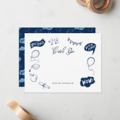 Carte De Correspondance Doodle Moderne Marine Merci bleu (Devant/Arrière en situation)