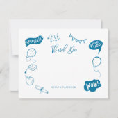 Carte De Correspondance Doodle Moderne Merci Bleu (Devant)
