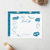 Carte De Correspondance Doodle Moderne Merci Bleu (Devant/Arrière en situation)