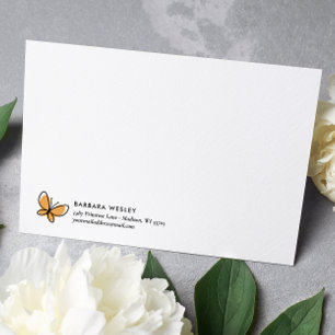 CARTE DE CORRESPONDANCE DOODLE ORANGE BUTTERFLY MONOGRAMME