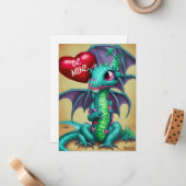 Carte De Correspondance Dragon avec cœur de la Saint-Valentin (Devant/Arrière en situation)