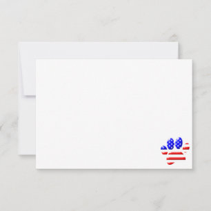 Carte De Correspondance Drapeau américain empreinte de patte de chien Blan