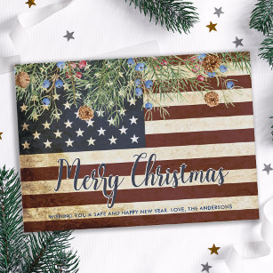 Carte De Correspondance Drapeau vintage patriotique américain Joyeux Noël