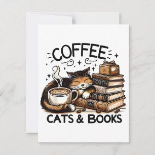 Carte De Correspondance Drôle Cute Coffee Cats Livres Lover Idea Cadeau Fe
