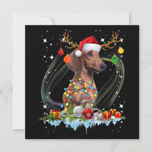 Carte De Correspondance Drôle Père Noël Dachshund Reindeer Noël clair (Devant)