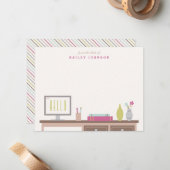 Carte De Correspondance Du bureau de papeterie - Magenta (Devant/Arrière en situation)