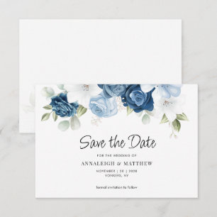 Carte De Correspondance Dusty Blue Floral Enregistrer la date Annonce