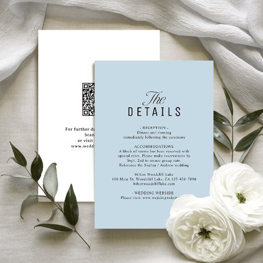 Carte De Correspondance Dusty Blue QR Code Classy Wedding Details