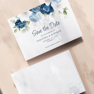 Carte De Correspondance Économisez la date de mariage florale bleu poussié
