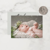 Carte De Correspondance écriture blanche merci nouveau-né garçon photo (Devant/Arrière en situation)