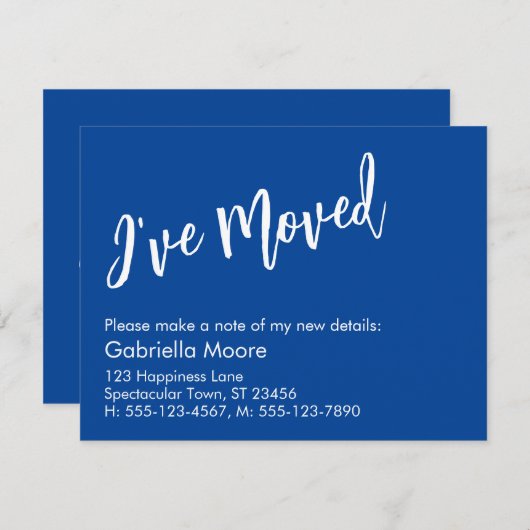 Carte De Correspondance Écriture manuscrite décontractée Bleu J'ai déplacé (Devant / Derrière)