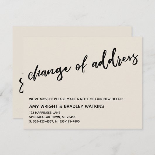 Carte De Correspondance Écriture manuscrite décontractée Changement d'adre (Devant / Derrière)